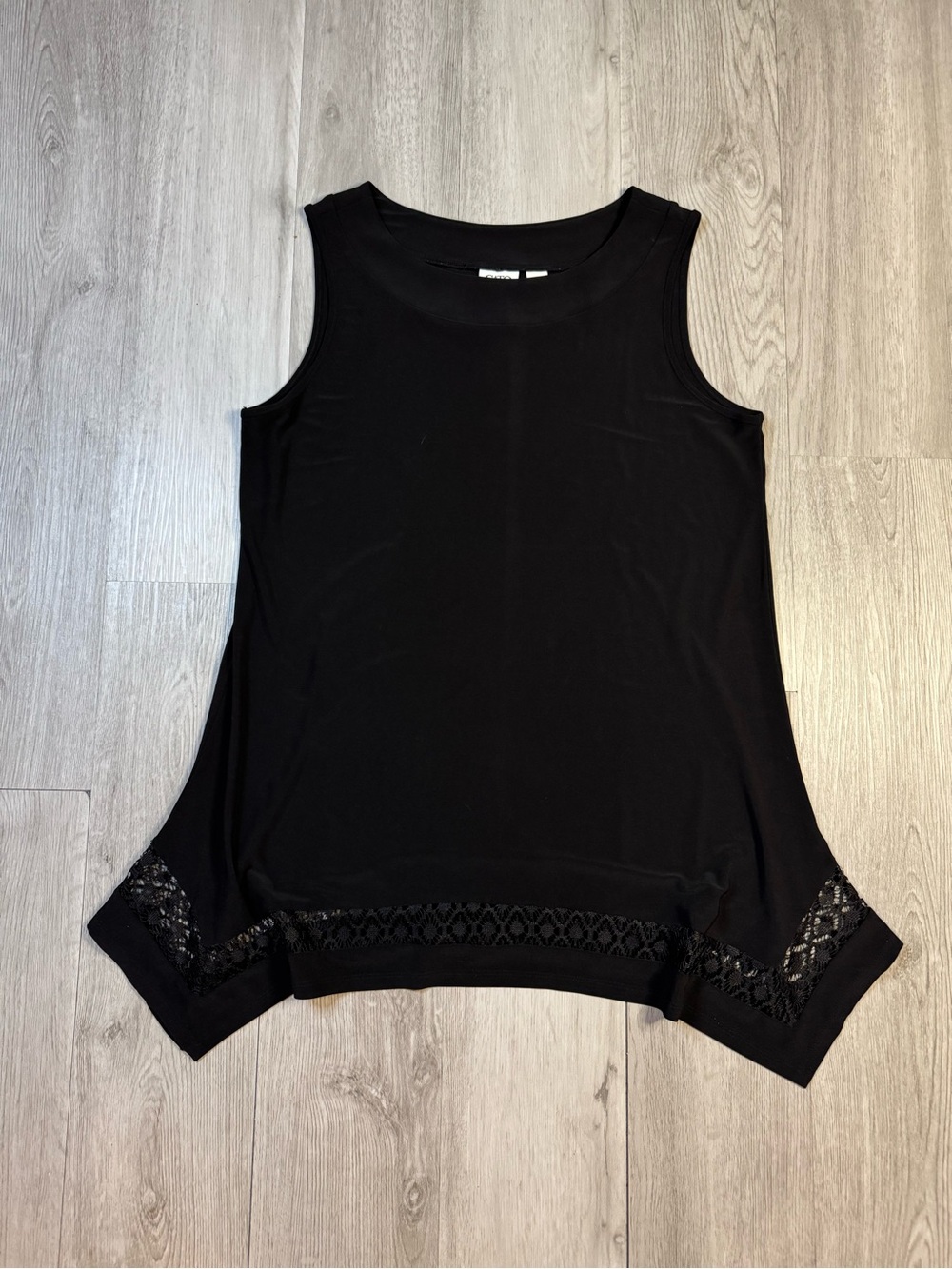 Cato Women’s Black Sleeveless Tank Top Scoop Neck Lace Trim Stretch Size M